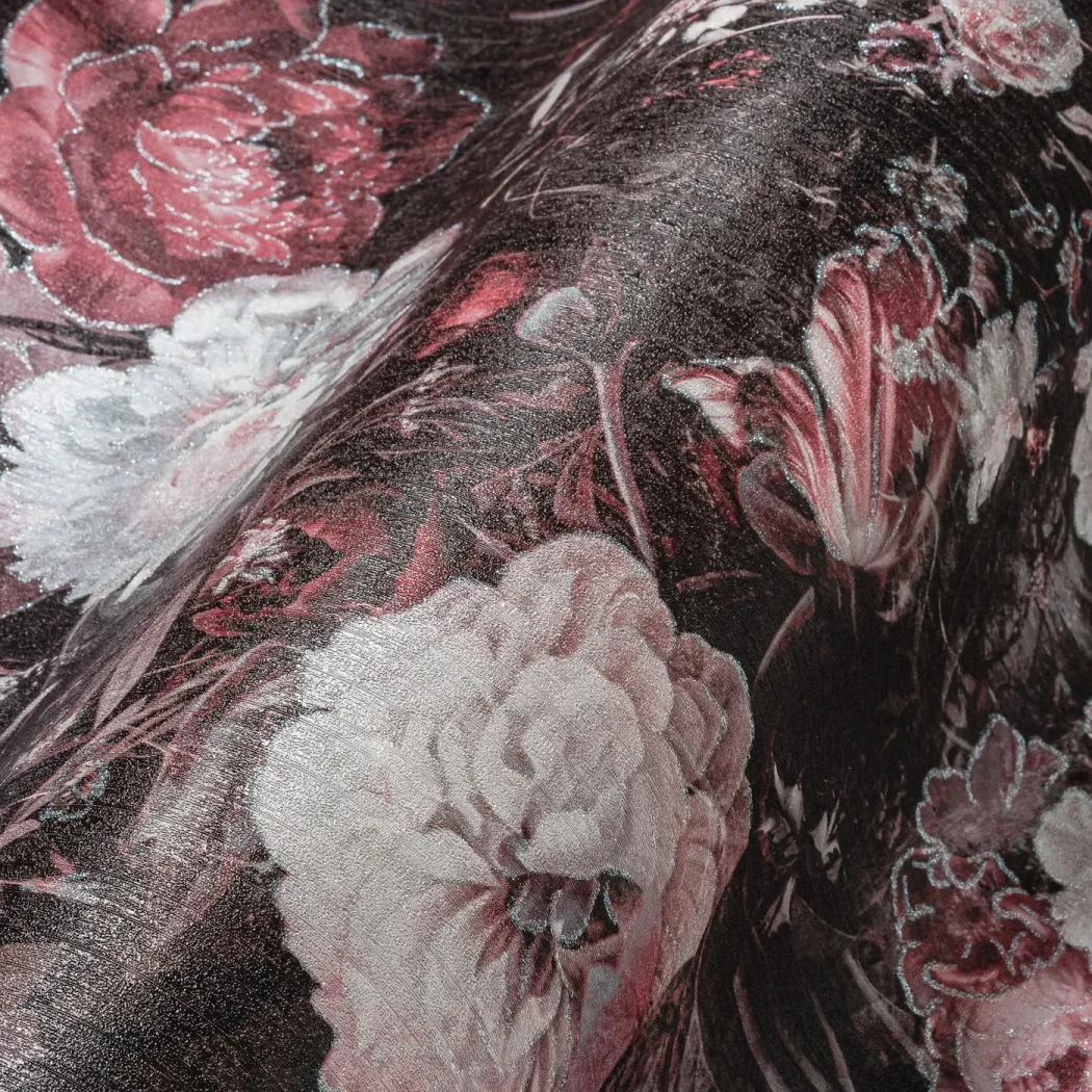 Wallpaper Raven, white and pink roses on black