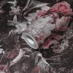 Wallpaper Raven, white and pink roses on black