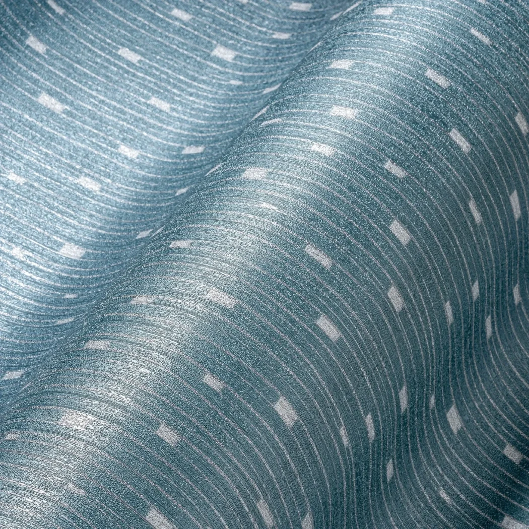 Wallpaper Soft Sky, petrol-blue fine stripes with silver dashes