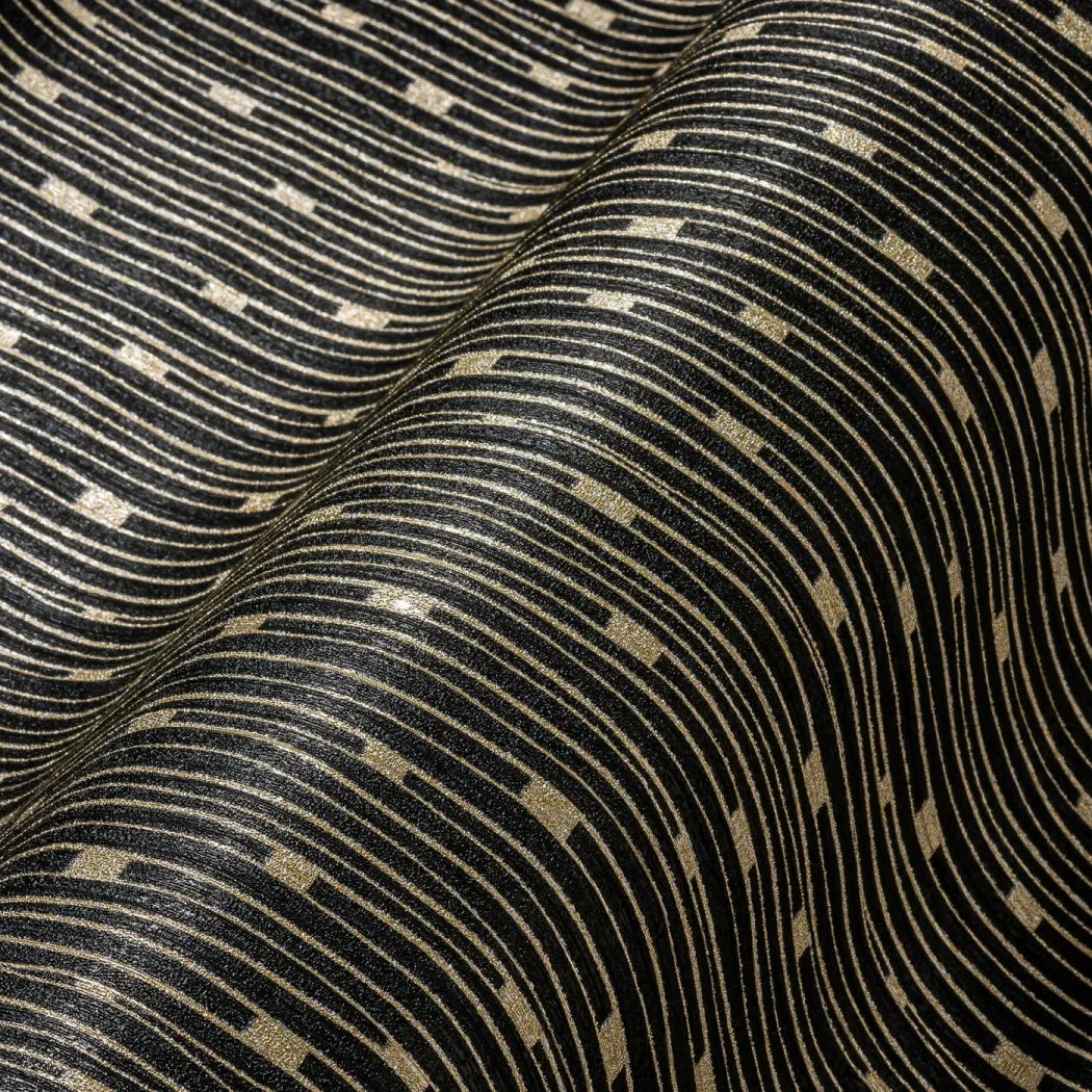 Wallpaper Deep Bark, fine gold stripes on charcoal