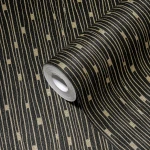 Wallpaper Deep Bark, fine gold stripes on charcoal