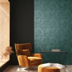 Wallpaper Ashen Indigo, blue-green concrete effect with gold flecks