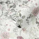 Wallpaper Soft Pebble, grey foliage and pink berries pattern