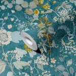 Wallpaper Deep Ocean, white and gold meadow on teal