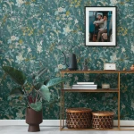 Wallpaper Deep Ocean, white and gold meadow on teal