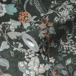 Wallpaper Ashen Zinc, grey-green ferns and orange berries on charcoal