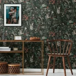 Wallpaper Ashen Zinc, grey-green ferns and orange berries on charcoal
