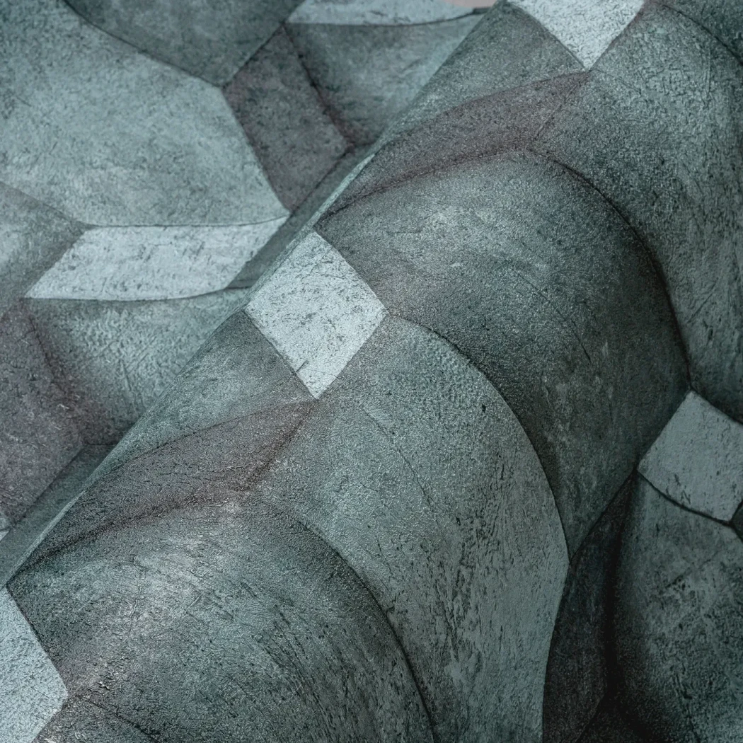 Wallpaper Intense Silica, grey-blue domed 3D facets