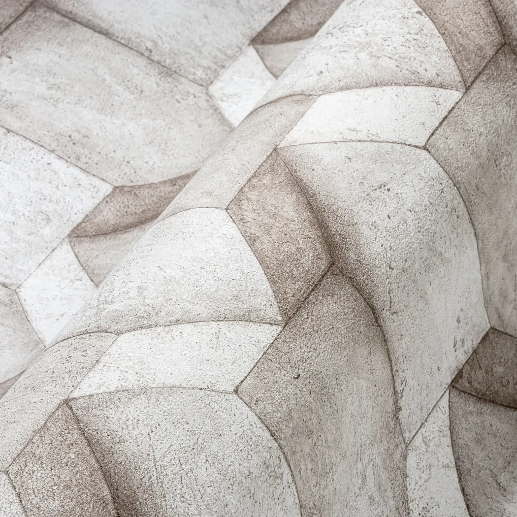 Wallpaper Pale Drizzle, grey faceted cut-stone pattern