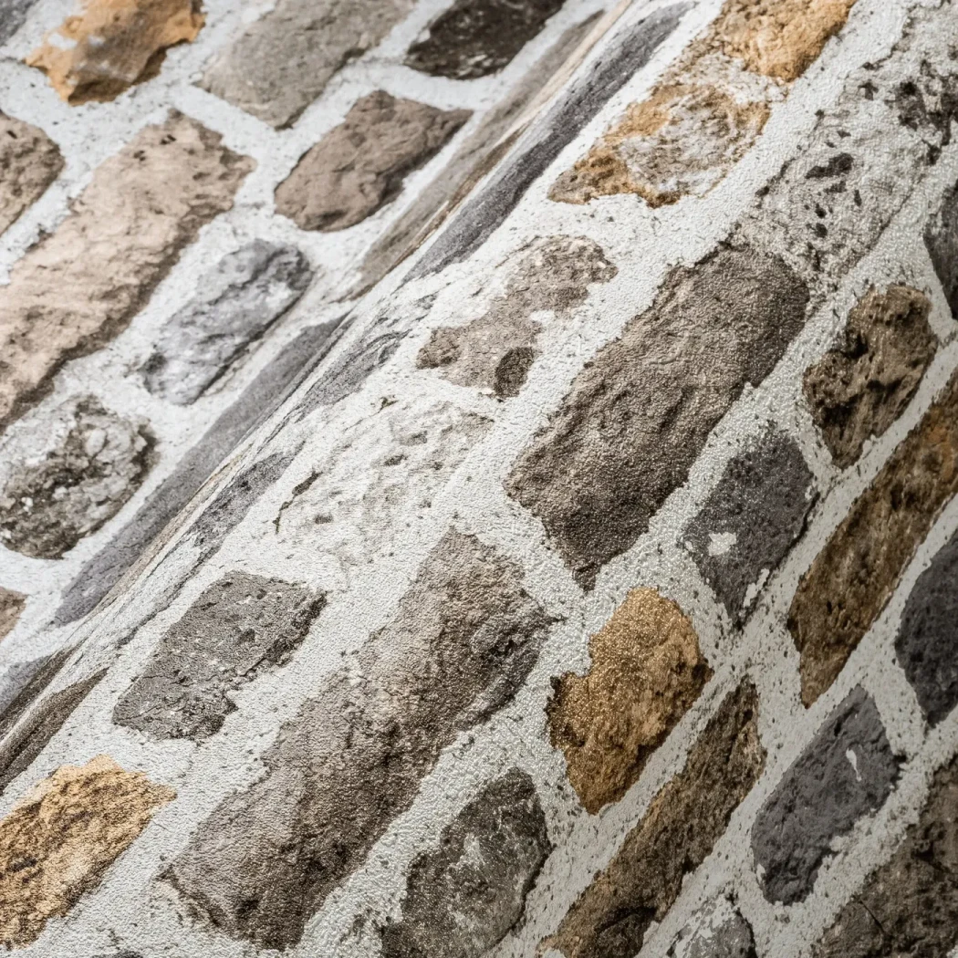 Wallpaper Soft Weave, beige, grey and ochre stone effect
