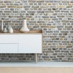 Wallpaper Soft Weave, beige, grey and ochre stone effect