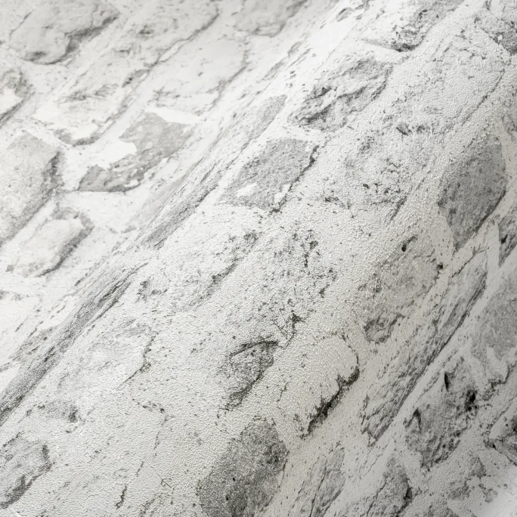 Wallpaper Soft Bark, light grey stone cladding effect