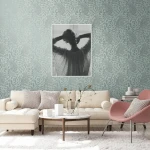 Wallpaper Soft Concrete, silver-grey ferns on pale water-green