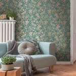 Wallpaper Deep Cobalt, gold palm leaves on blue-green