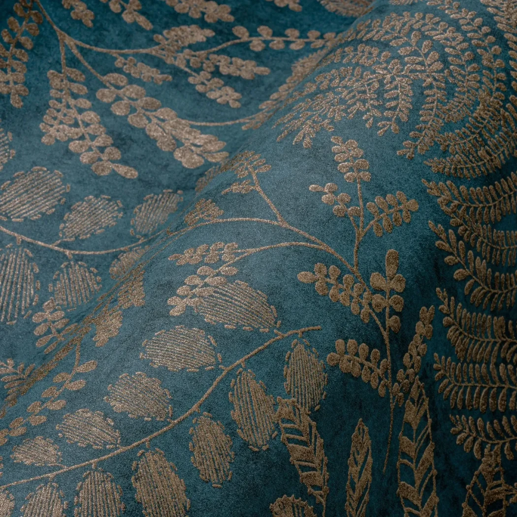Wallpaper Deep Azure, gold branches on petrol-blue ground