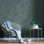 Wallpaper Deep Azure, gold branches on petrol-blue ground