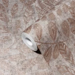 Wallpaper Soft Red Ochre, copper ferns on taupe-grey