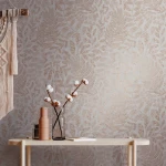 Wallpaper Soft Red Ochre, copper ferns on taupe-grey