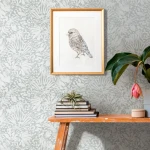 Wallpaper Soft Granite, silver leaves on light grey