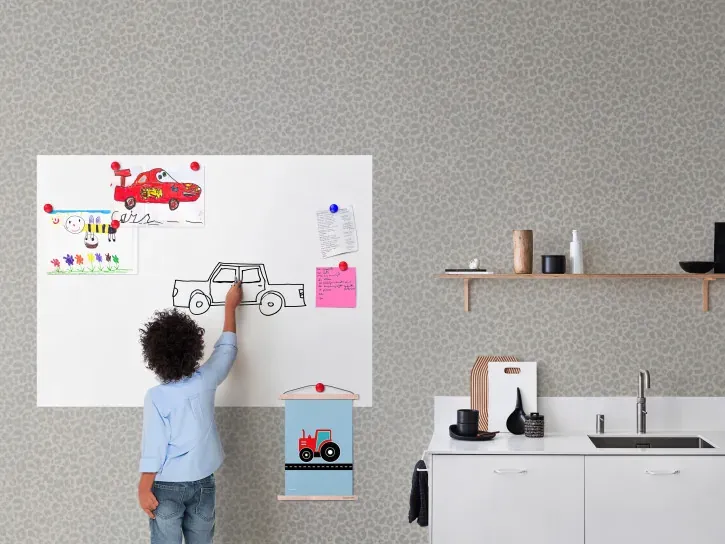Writable wallpaper Basalt with grey spots and white dry-wipe panel